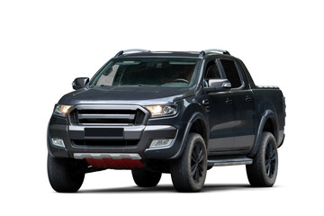 Modern Black Pickup Truck Isolated on White Background