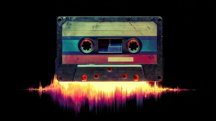 Vintage audio cassette glows