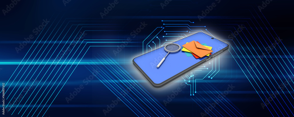 Aufkleber 3d rendering envelope in mobile phone