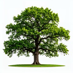 Majestic oak tree with vibrant green foliage isolated against a clean backdrop on white background