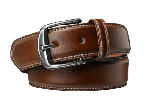 Black and brown leather belts with metal buckles, a classic accessory for fashion and business style