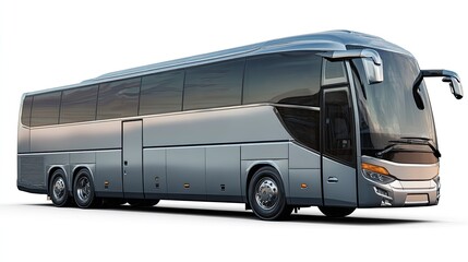 Modern silver coach bus, full profile