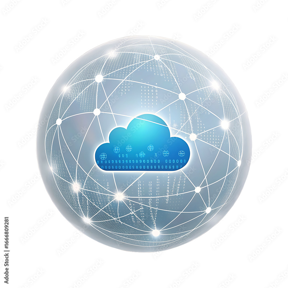 Poster cloud computing global network illustration with digital information and worldwide connection repres