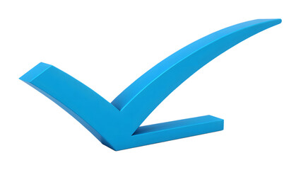 Bright blue check mark symbol for approval success confirmation and agreement on a contrasting background