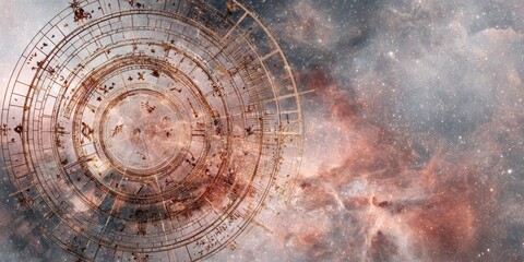 Premium Astrological Zodiac Wheel in Cosmic Space Modern Horoscope Chart Symbols for Millennial Astrology Marketing and Social Media Content