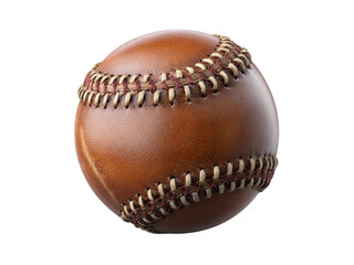 A brown leather baseball with detailed stitching on a black background sport game, Isolated On Png Transparent Background