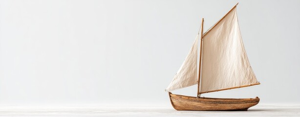 Wooden sailboat on light background
