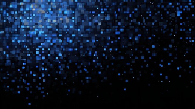 Dark background with blue pixel pattern. Vector illustration of abstract bg with geometric square elements grid. digital backdrop with dissolve rectangle dot particle mosaic gradient texture.