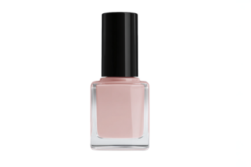 Nude pink nail polish bottle with black cap isolated on white transparent background