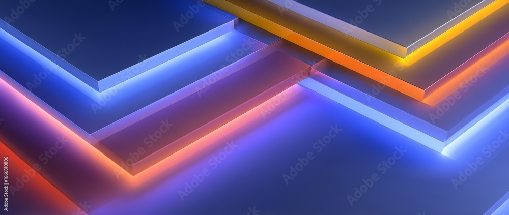 Poster the image is a colorful display of a building with a blue and orange wall