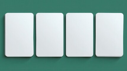 Playing cards mockup - realistic vector illustration set of four blank white paper or cardboard elements for poker game template. Empty mock up on green background for casino or gambling business