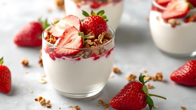 Yogurt parfait with strawberries and granola.