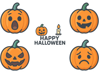 Halloween Pumpkin Icons – Jack O’ Lantern, Scary Faces, and Holiday Illustration