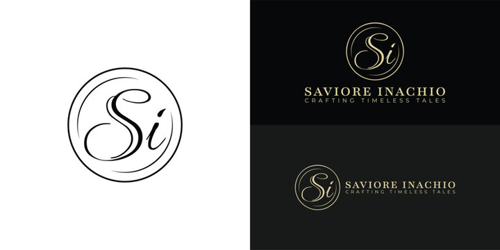 A timeless writer's logo featuring the intertwined initials SI, framed by a minimalist circular design that conveys elegance.