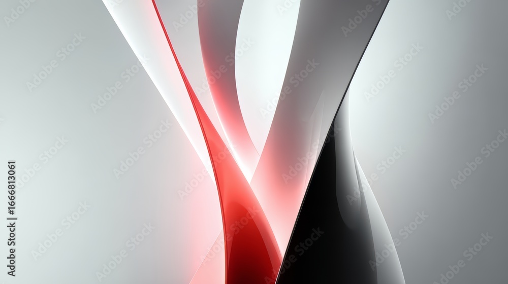 Poster white and red image with a black and white swirl. the image is abstract and has a modern feel to it