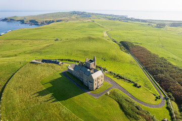 Classiebawn Castle aerial drone view on Sligo coast
