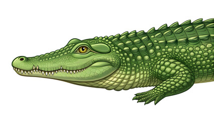 Fototapeta premium Detailed green crocodile head side profile realistic reptile portrait wildlife nature
