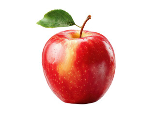 A delicious, fresh, and healthy red apple with a green leaf is isolated on white, Isolated On Png Transparent Background