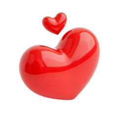 Two glossy red hearts floating isolated on transparent background