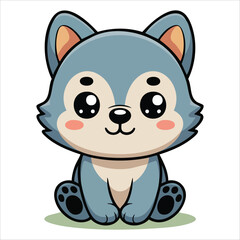 Sweet little wolf pup flat style vector art for children