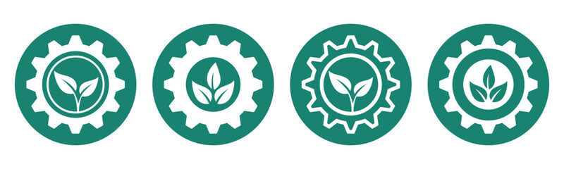 Set of gear with leaf icon vector symbol. Representing innovation, solution, and natural	
