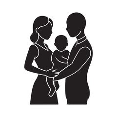 Romantic Couple With Baby Silhouette Vector Artwork