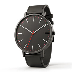 Minimalist Black Wristwatch Isolated on White Background Close Up Sleek Design Timepiece Modern Style Accessory Fashionable Watch for Men and Women