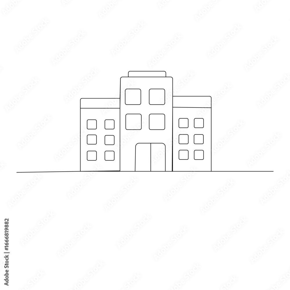 Poster office building icon continuous one line drawing of outline vector illustration
