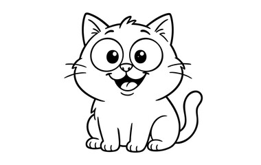 Obraz premium A cute and funny cartoon cat character sitting with a happy expression. Simple line art drawing