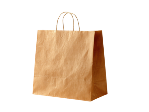 Simple Brown Paper Shopping Bag With Twisted Rope Handles On A Black Background paper bag brown bag, Isolated On Png Transparent Background