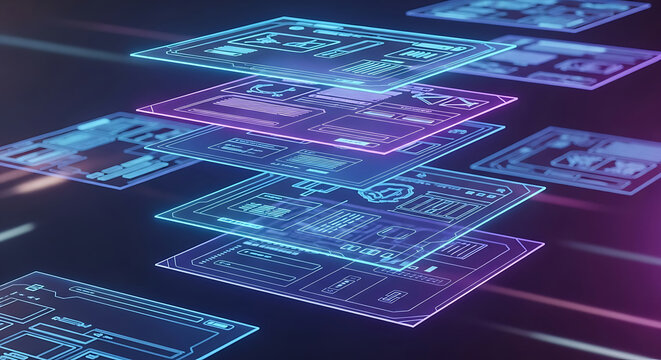 Abstract Futuristic Web Design Interface Layered Screens