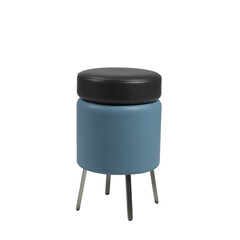 Modern blue upholstered stool with black seat isolated on transparent background