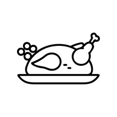 Cartoon-style turkey on a plate with vegetables and garnishes  