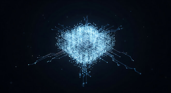 Abstract Glowing Network Connection with Nodes and Lines on Dark Background