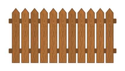 Illustration of a classic wooden picket fence against a solid black background showcasing