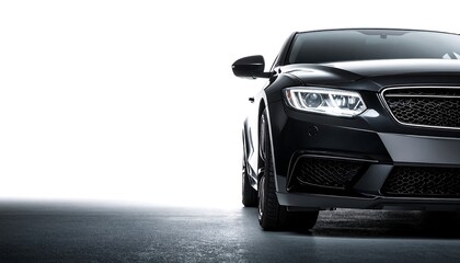 Sleek black car, front view