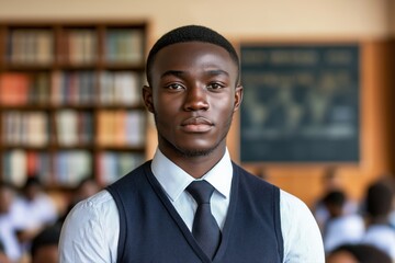 Fototapeta premium Confident young professional portrait in formal attire with serious expression, ready to lead.