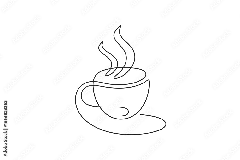 Aufkleber continuous line drawing a steaming coffee cup a saucer continous line vector