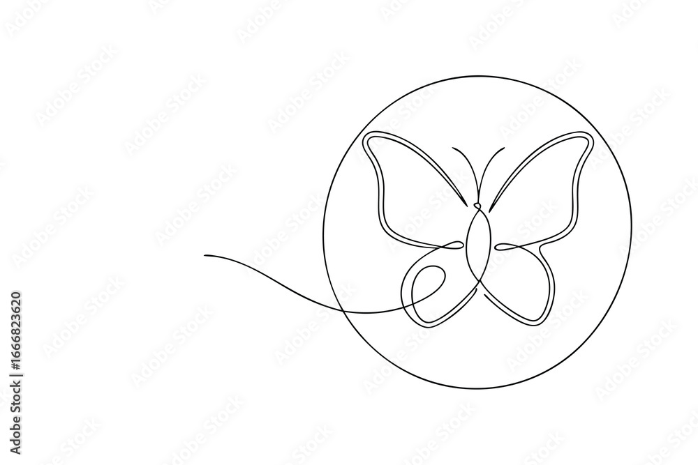 Poster minimalist continuous line drawing a butterfly inside a circle continous line insect