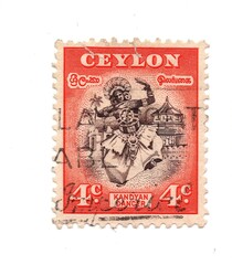 A vintage postage stamp from Ceylon.