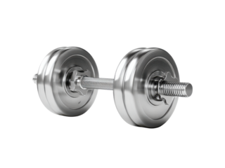 Gleaming Silver Dumbbell with Hexagonal Lock Nuts and Textured Handle on Black Background weight fitness, Isolated On Png Transparent Background
