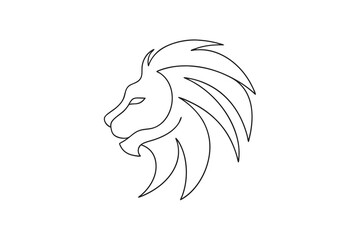 Minimalist continuous line drawing a lion head profile Continous line face mane