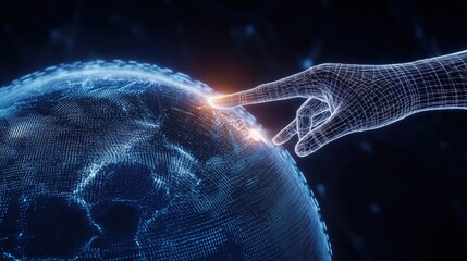 Digital Hand Touching a Glowing Globe