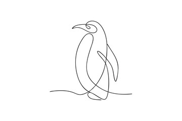 Obraz premium Minimalist continuous line drawing a penguin standing a wavy line Continous line