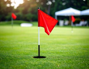 Obraz premium Golf hole marker flag on a green
