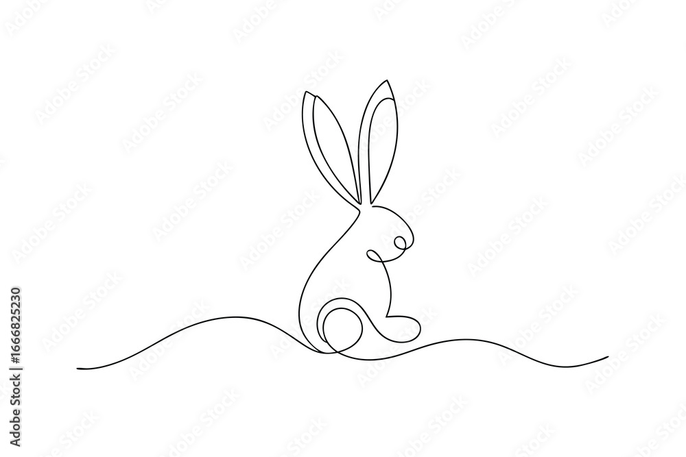 Poster minimalist continuous line drawing a sitting rabbit a wavy line continous line bunny