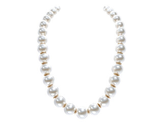 Obraz premium Elegant White Pearl Necklace with Gold Spacers on Black Background jewelry pearls, Isolated On Png Transparent Background