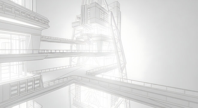 Futuristic Building Architectural Wireframe Design