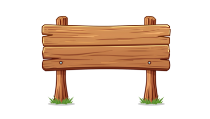 Illustration of a rustic wooden signboard with grass on a black background for graphic design