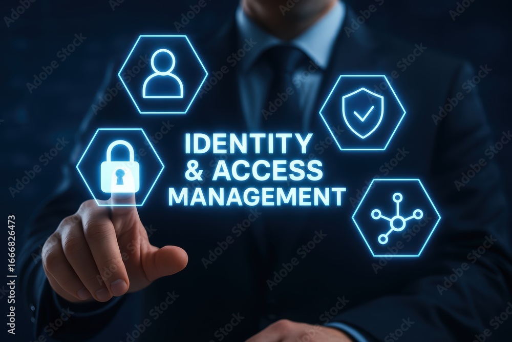 Aufkleber cybersecurity's guiding hand: a poised professional navigates the complex digital realm of identity 